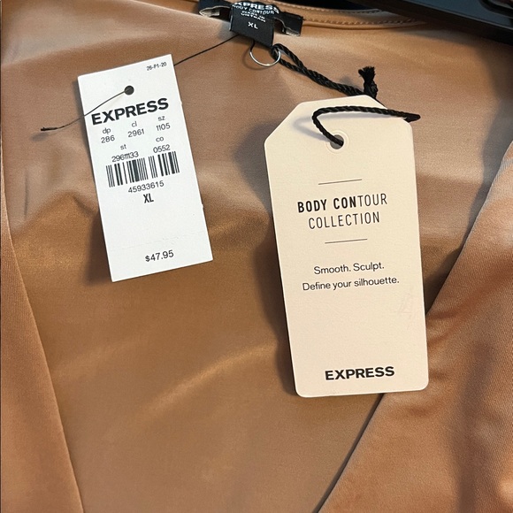 Express pecan v neck bodysuit fitted long sleeve thong back soft size XL NEW - Picture 2 of 4